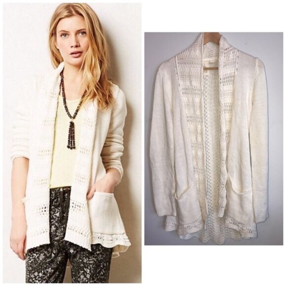 Anthropologie Sweaters - Anthropologie Angel of the North Wool Open Front Knit Cardigan Ivory Size Small